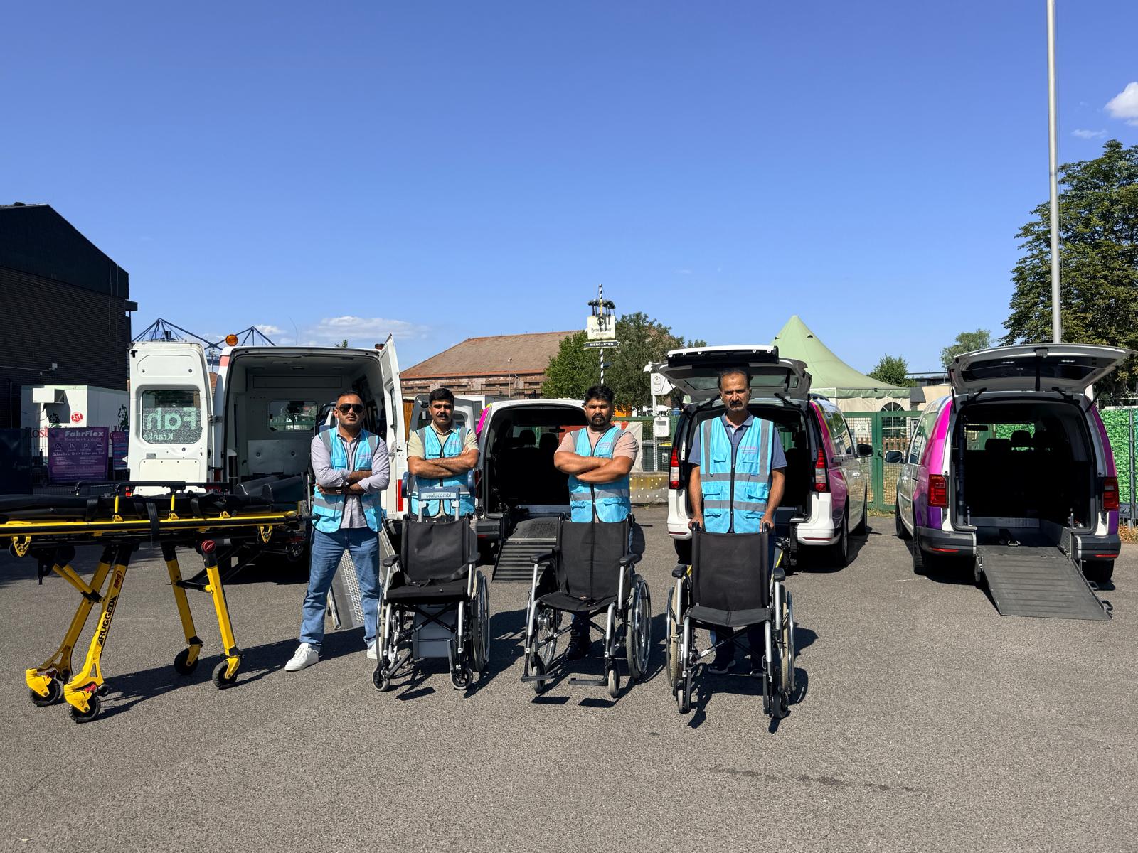 FahrFlex Krankentransport – Fahrbare Trage für Liegendtransport, Rollstühle und Einsatzfahrzeuge mit Laderampe